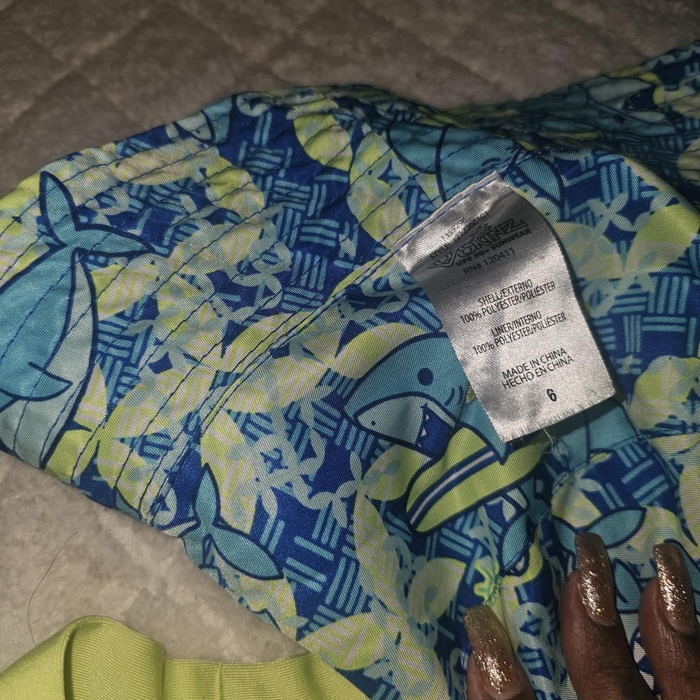 Kids Shark Print Rashguard Set - Neon Green and Blue - Picture 8 of 8